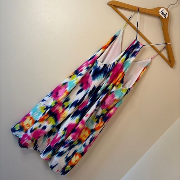 Karlie Multicolor Bright Abstract Floral Vibrant Spaghetti Dress Women's S Pink - Picture 3 of 9